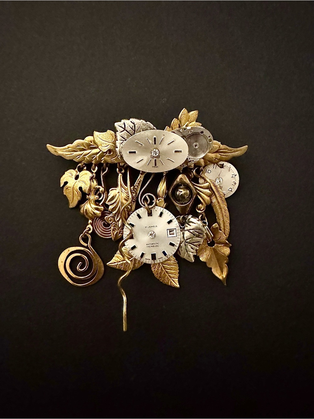 Artisan Gold-Tone Watch Face Charm Brooch - Vintage-Inspired